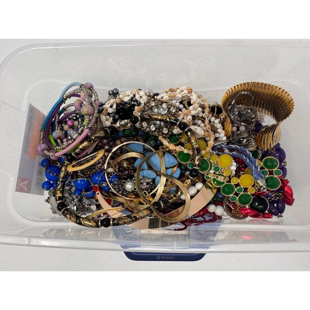 ~3.0 Lbs Costume Jewelry Lot Wearable Repair Crafts Mixed “Jar”